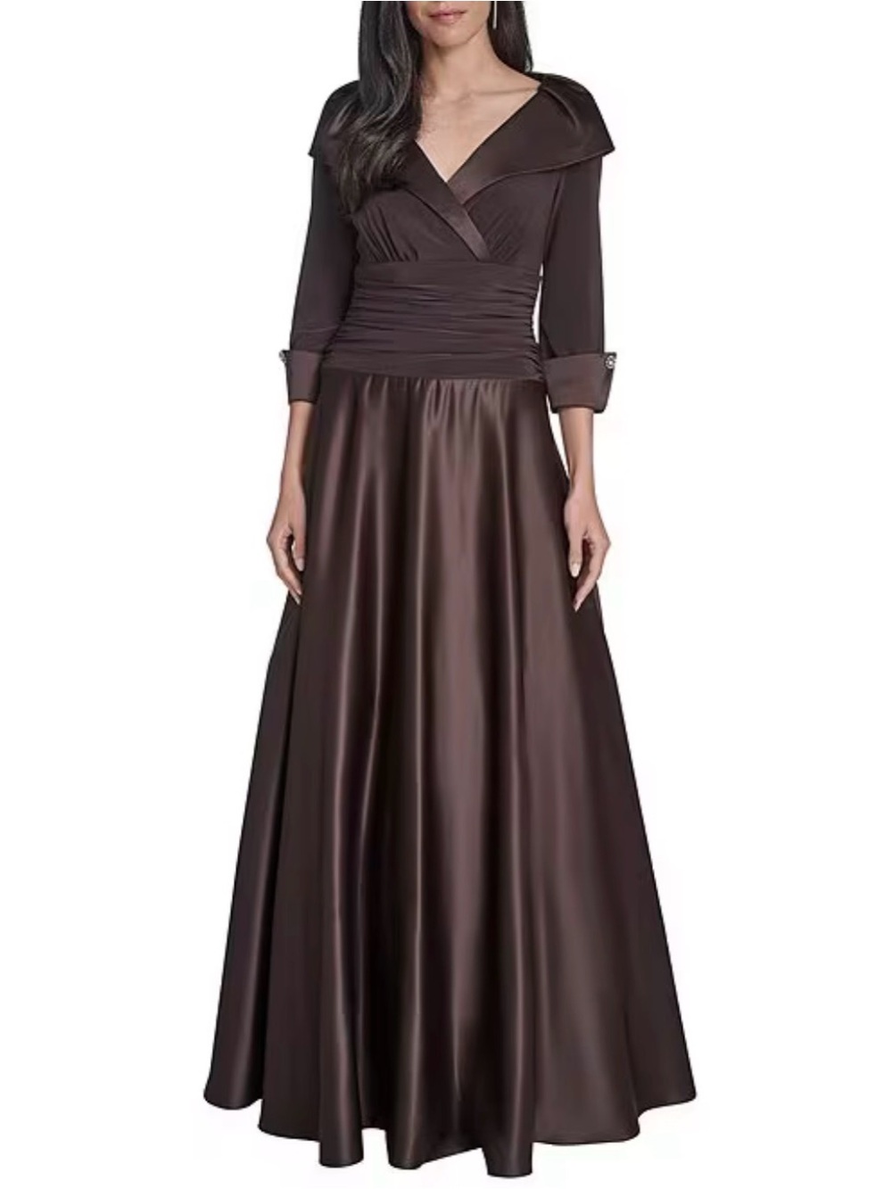 Jessica McClintock Brown Long Sleeve Satin Evening Gown